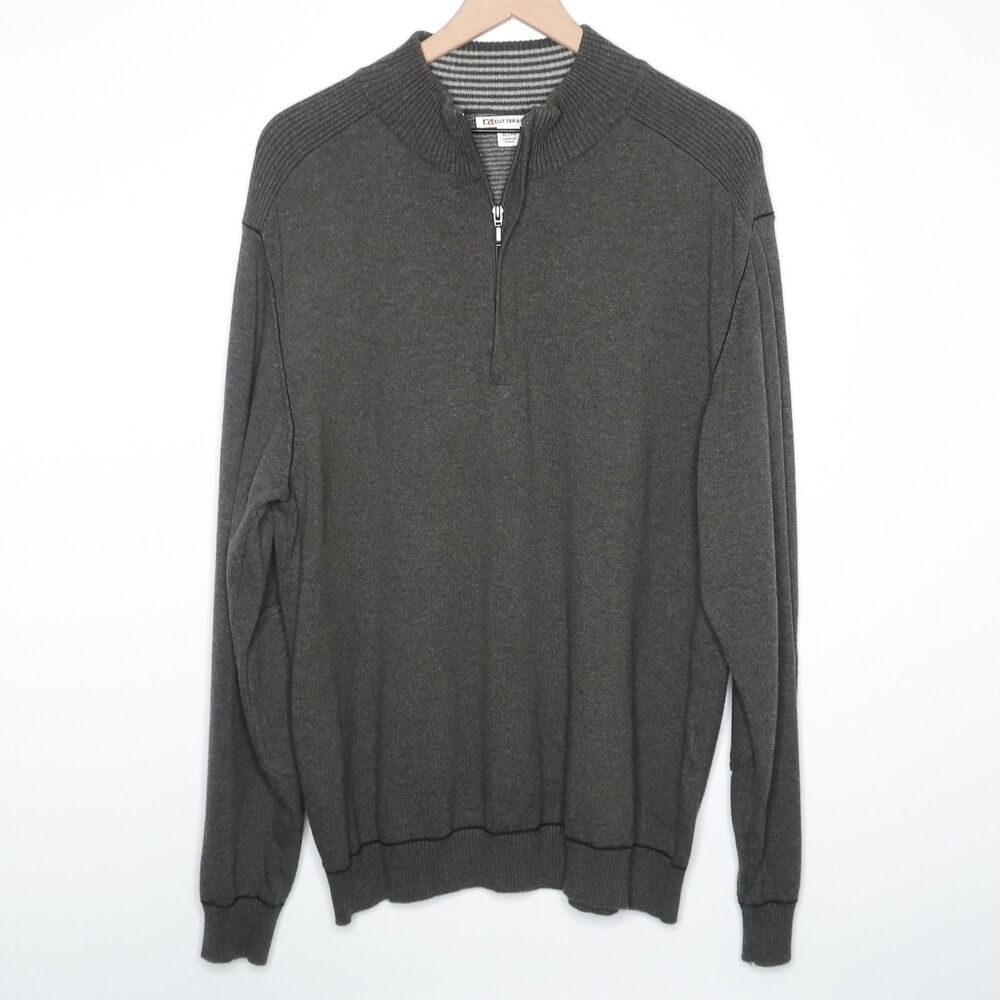 Cutter & Buck Mens Pullover Sweater Size XL Gray‎ Half Zip Cotton